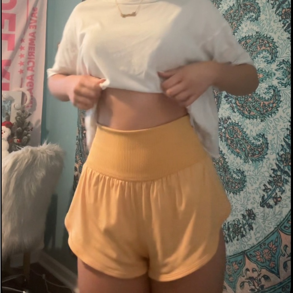Yellow Athletic Shorts with High-Waisted Fit - Picture 1 of 1